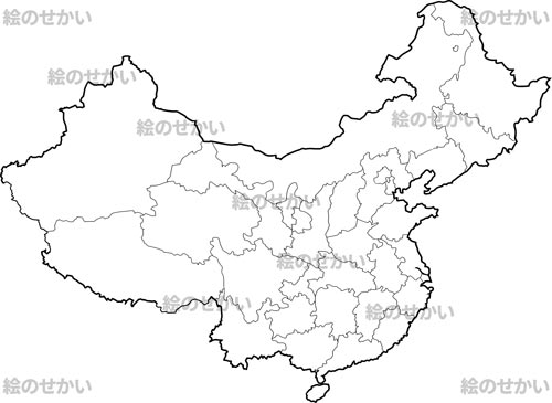 中国(州境線あり)の白地図サンプル