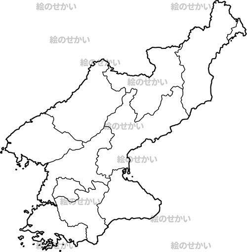 東アジア地域の白地図：北朝鮮