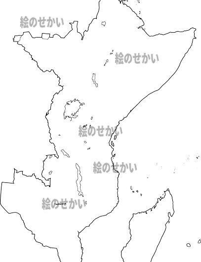 東アフリカの白地図サンプル