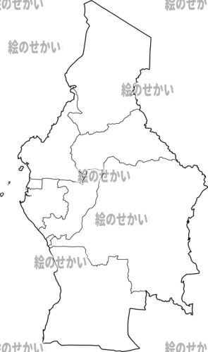 中央アフリカ(州境線あり)の白地図サンプル