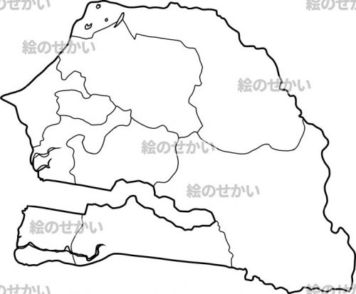 セネガル(州境線あり)の白地図サンプル