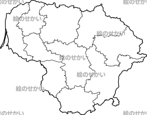 リトアニア(州境線あり)の白地図サンプル