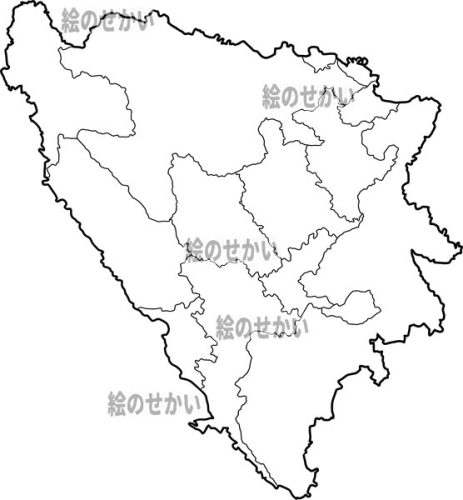 ボスニアヘルツェゴビナ(州境線あり/なし)の白地図サンプル