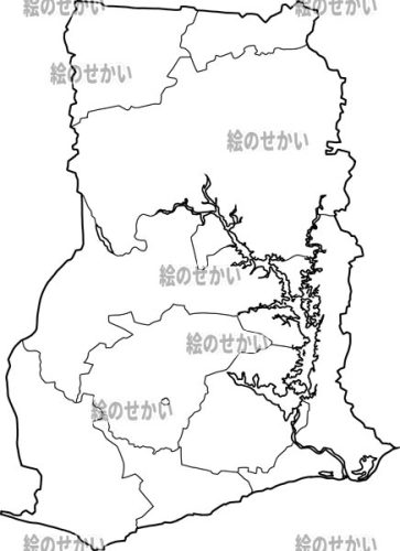 ガーナ(州境線あり)の白地図サンプル