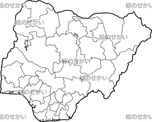 ナイジェリア(州境線あり)の白地図サンプル