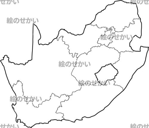 南アフリカ共和国(州境線あり)の白地図サンプル