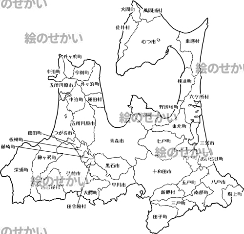 青森県(地名入り)の白地図サンプル