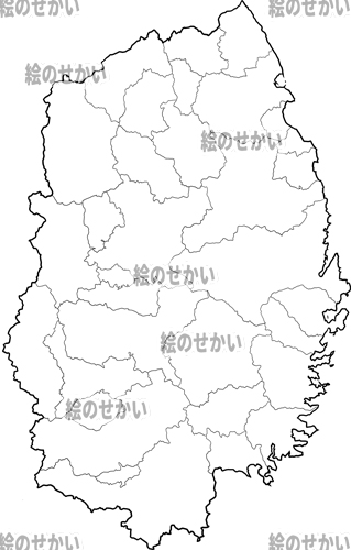 岩手県(境界線有)の白地図サンプル