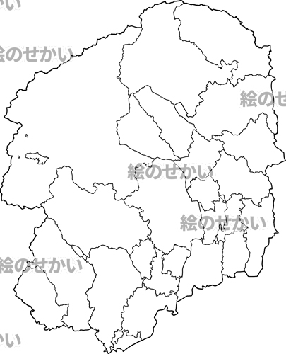 栃木県(境界線あり)の白地図サンプル