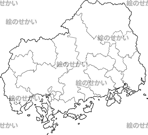 広島県(境界線あり)の白地図サンプル