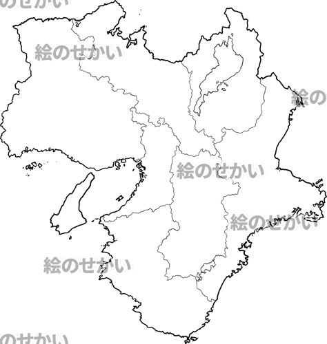 近畿地方(県境線あり)の白地図サンプル