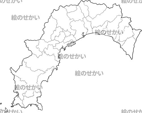 高知県(境界線あり)の白地図サンプル