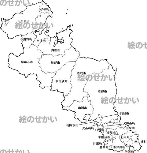 京都府(地名入り)の白地図サンプル