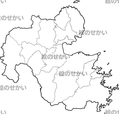 大分県(境界線あり)の白地図サンプル