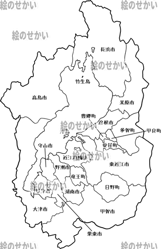 滋賀県(地名入り)の白地図サンプル