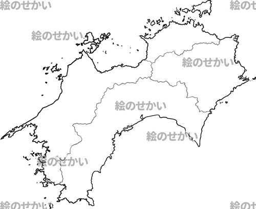 四国地方(境界線あり)の白地図サンプル