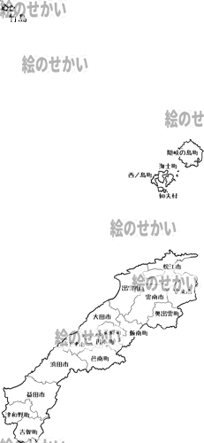 島根県(竹島含む地名入り)の白地図サンプル