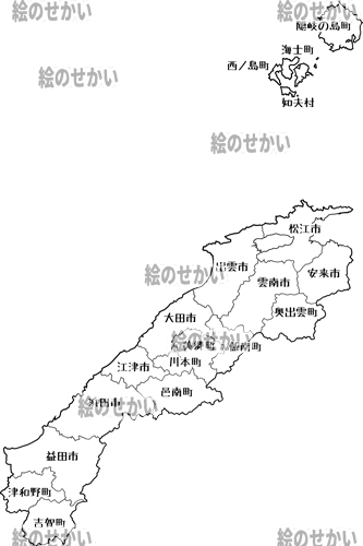 島根県(地名入り)の白地図サンプル