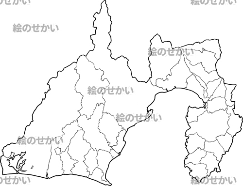 静岡県(境界線あり)の白地図サンプル