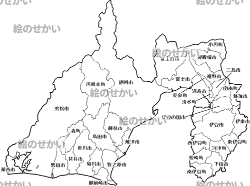 静岡県(地名入り)の白地図サンプル